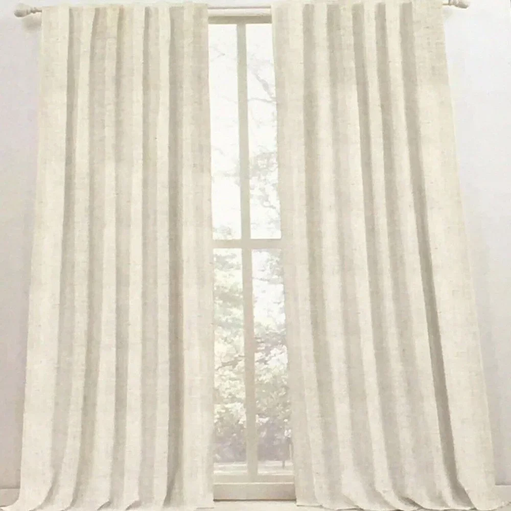 2 Ralph Lauren Linen Herringbone Blackout Panels Window Curtains 52x108 Natural